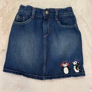 Gymboree Girls Winter Embroidered Penguin Denim Skirt Adjustable Waist Size 10